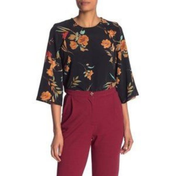 Code x Mode Dark Floral Waist Tie Top - Picture 1 of 9